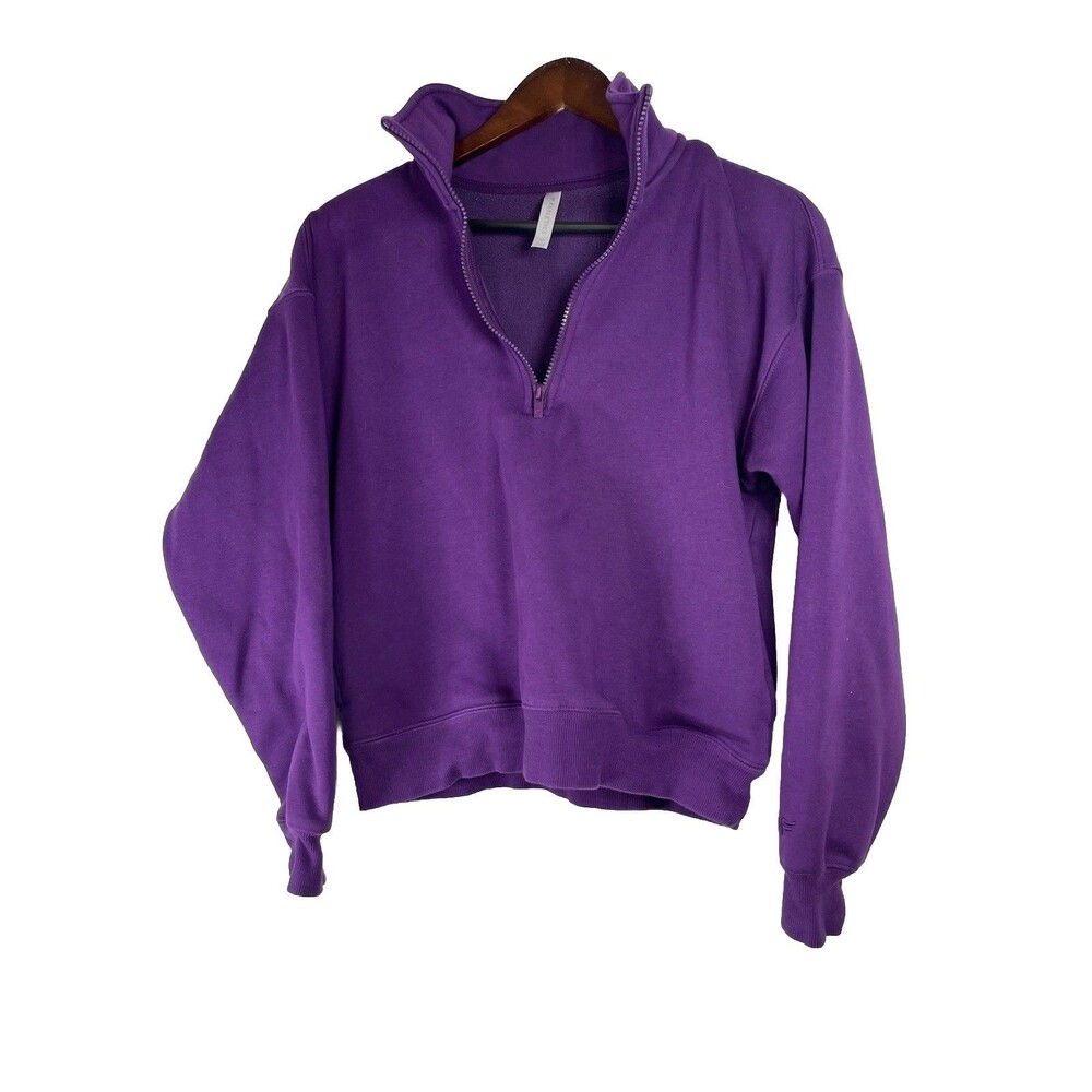 Fabletics Crop Pullover Purple Quarter Zip Sweatshirt M